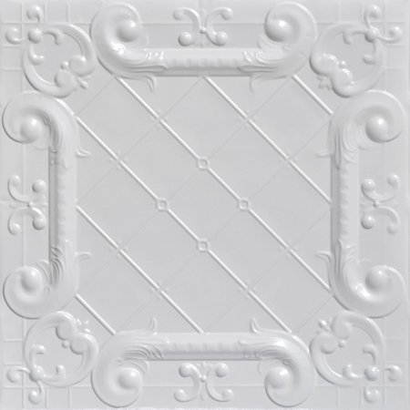 FROM PLAIN TO BEAUTIFUL IN HOURS Romeo, Romeo 2 ft. x 2 ft.  Tin Style Nail Up Ceiling Tile in White (48 sq. ft./case), 12PK SKPC502-wh-24x24-N-12